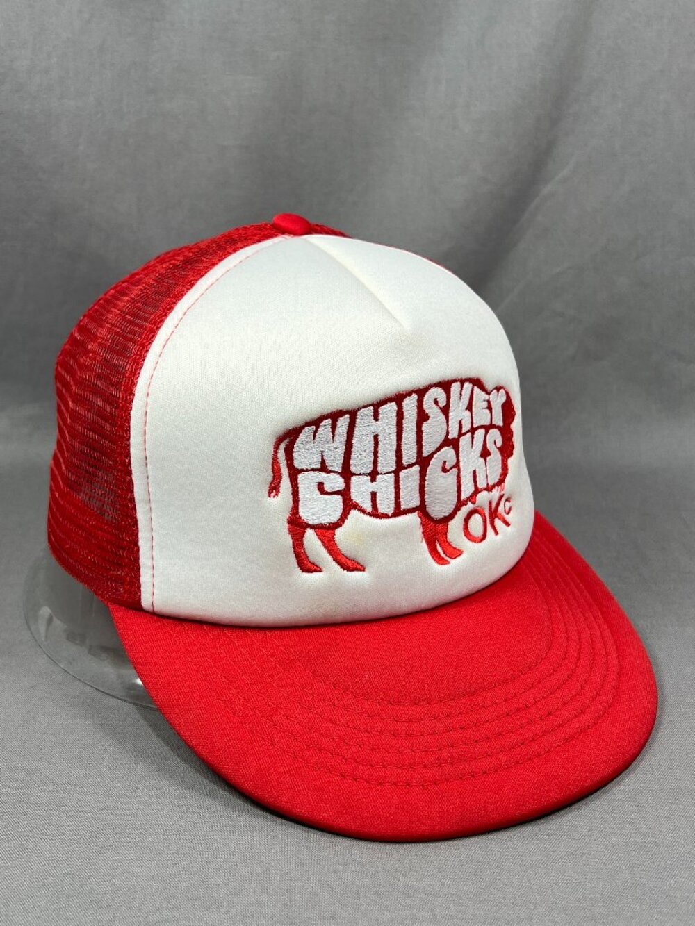 Whiskey Chicks OKC Oklahoma Snapback Hat Red White Buffalo Trucker Mesh Bar Cap